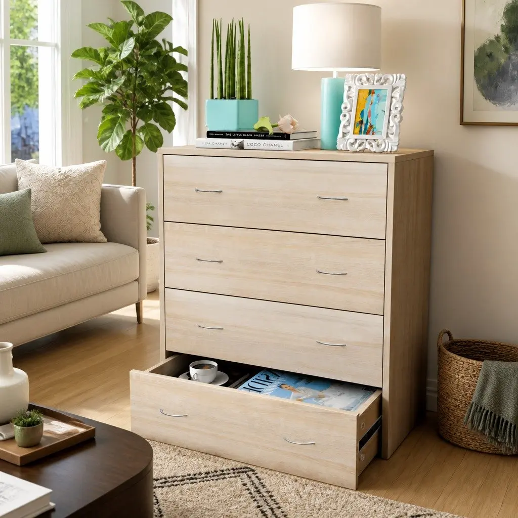 Sideboard Storage Cabinet with 4 Drawers Oak Colour Living Room Hallway