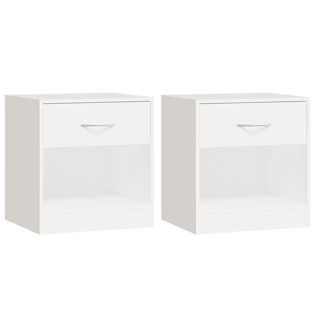 Bedside Tables White 2 Piece Nightstand Cabinet with Drawer Storage Shelf Engineered Wood MDF