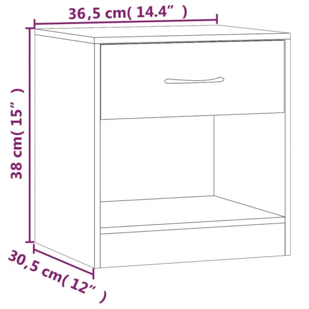 Bedside Tables White 2 Piece Nightstand Cabinet with Drawer Storage Shelf Engineered Wood MDF
