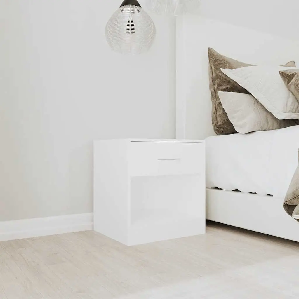 Bedside Tables White 2 Piece Nightstand Cabinet with Drawer Storage Shelf Engineered Wood MDF