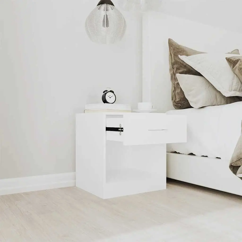 Bedside Tables White 2 Piece Nightstand Cabinet with Drawer Storage Shelf Engineered Wood MDF