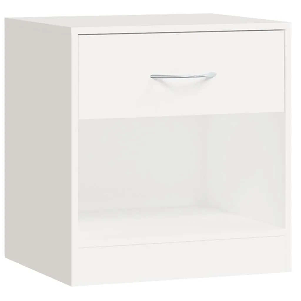 Bedside Tables White 2 Piece Nightstand Cabinet with Drawer Storage Shelf Engineered Wood MDF