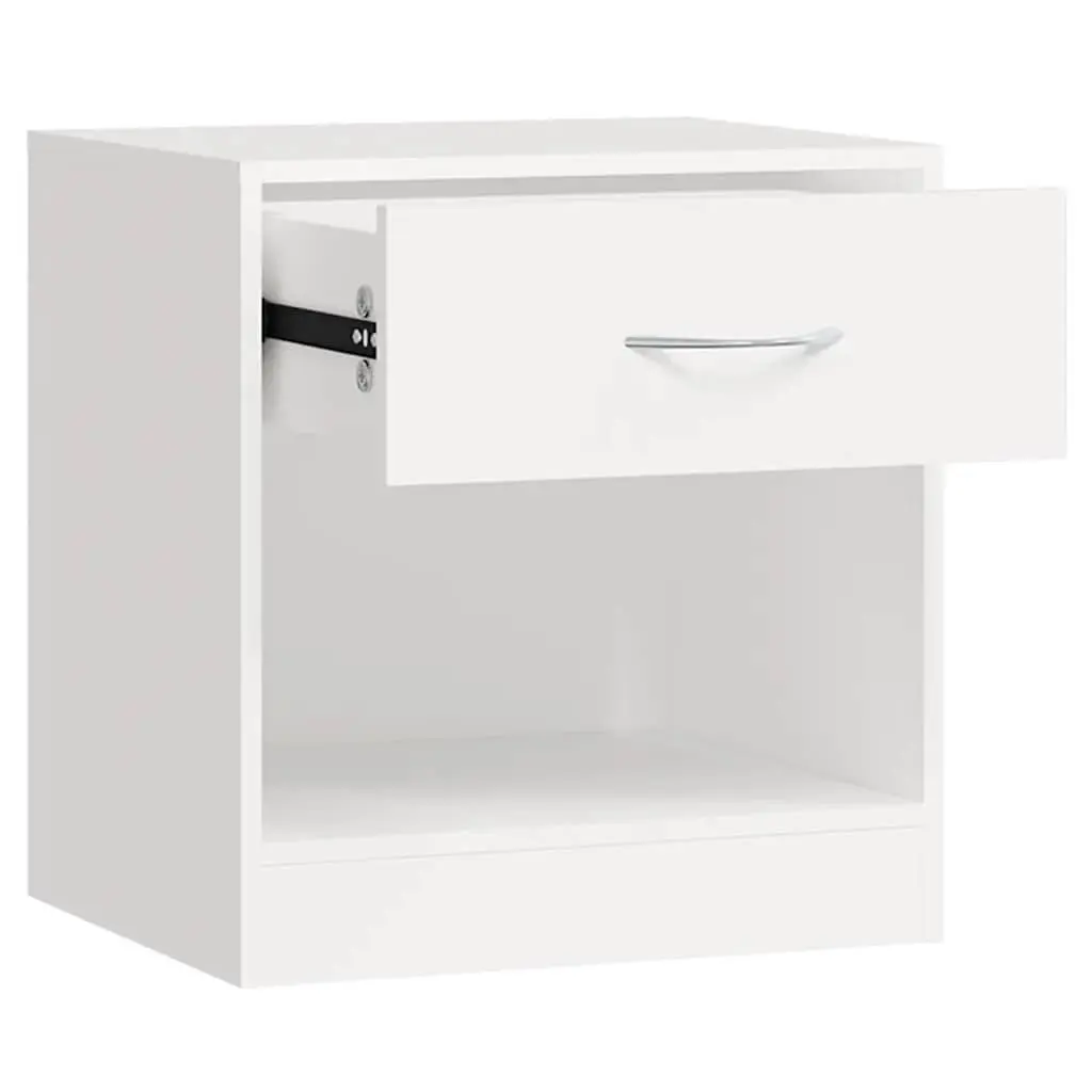 Bedside Tables White 2 Piece Nightstand Cabinet with Drawer Storage Shelf Engineered Wood MDF