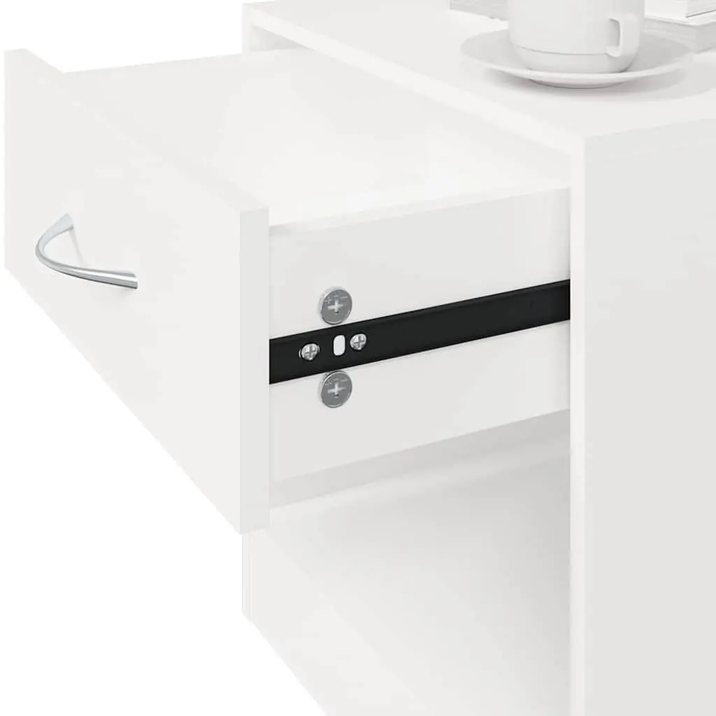 Bedside Tables White 2 Piece Nightstand Cabinet with Drawer Storage Shelf Engineered Wood MDF