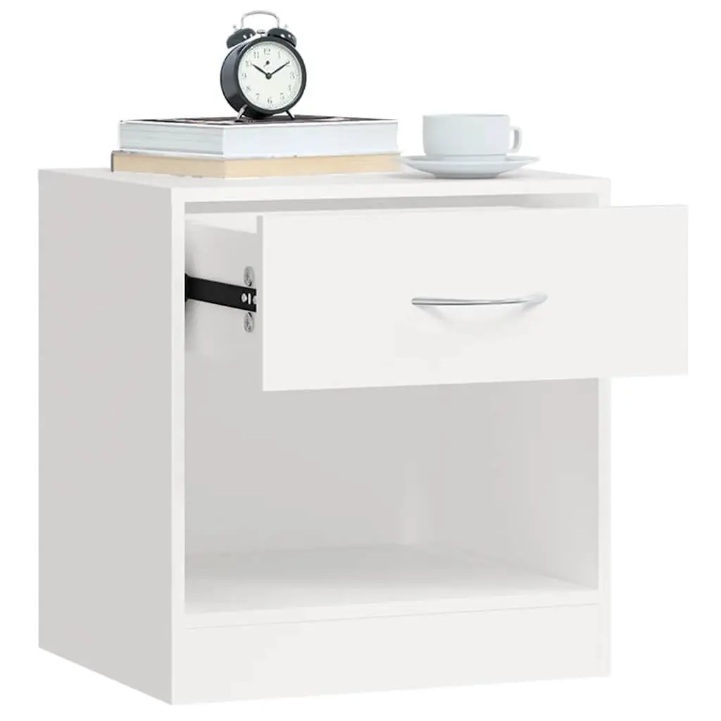 Bedside Tables White 2 Piece Nightstand Cabinet with Drawer Storage Shelf Engineered Wood MDF