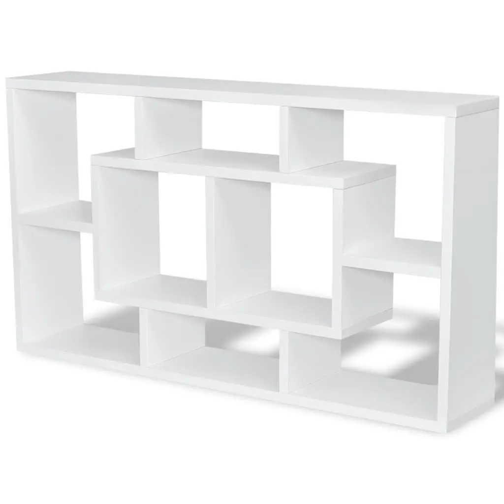 Floating White Display Shelf with 8 Open Compartments