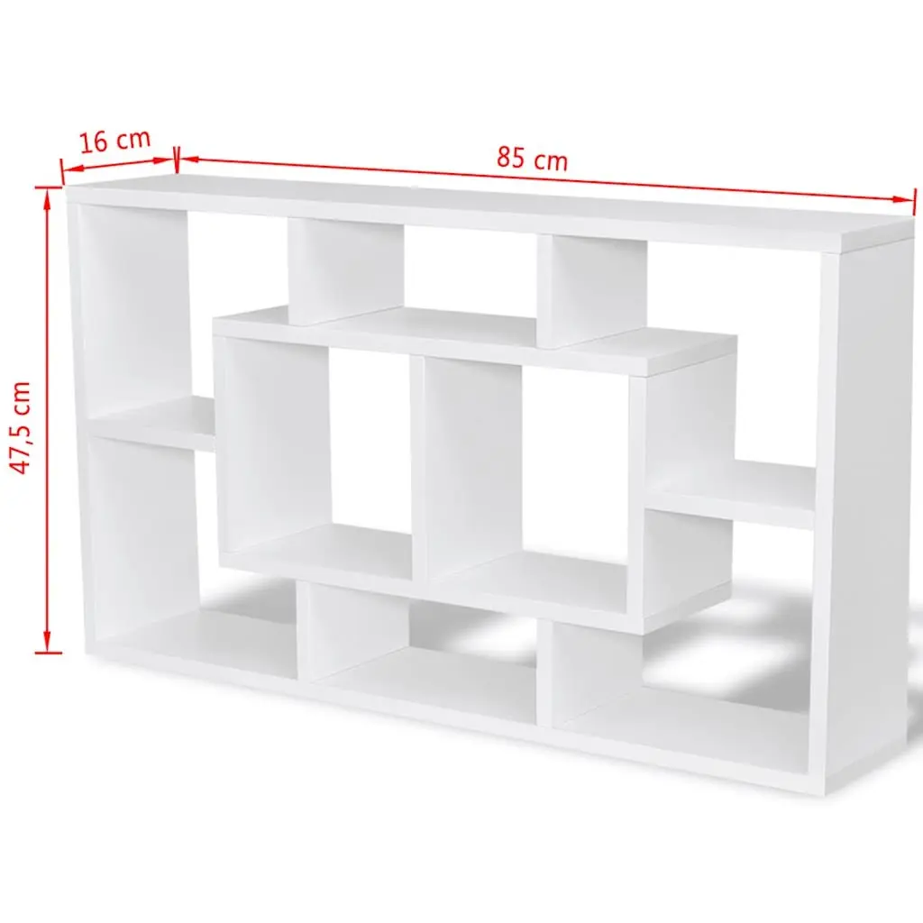 Floating White Display Shelf with 8 Open Compartments