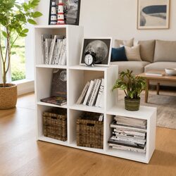 Inviting Staircase Bookcase 107cm in White with 6 Compartments