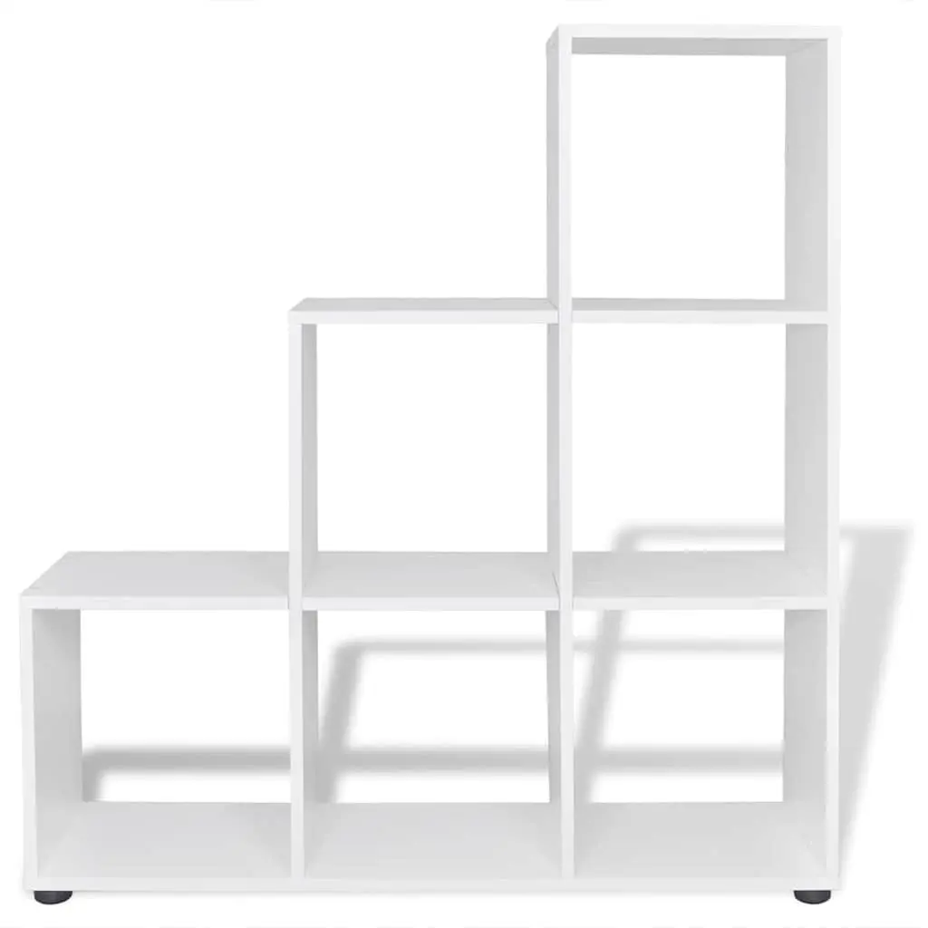 Staircase Bookcase 107cm White 6 Compartments Open Display Standing Shelf Unit