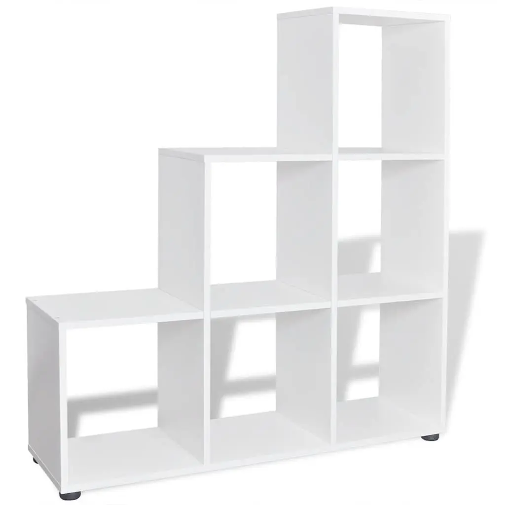 Staircase Bookcase 107cm White 6 Compartments Open Display Standing Shelf Unit