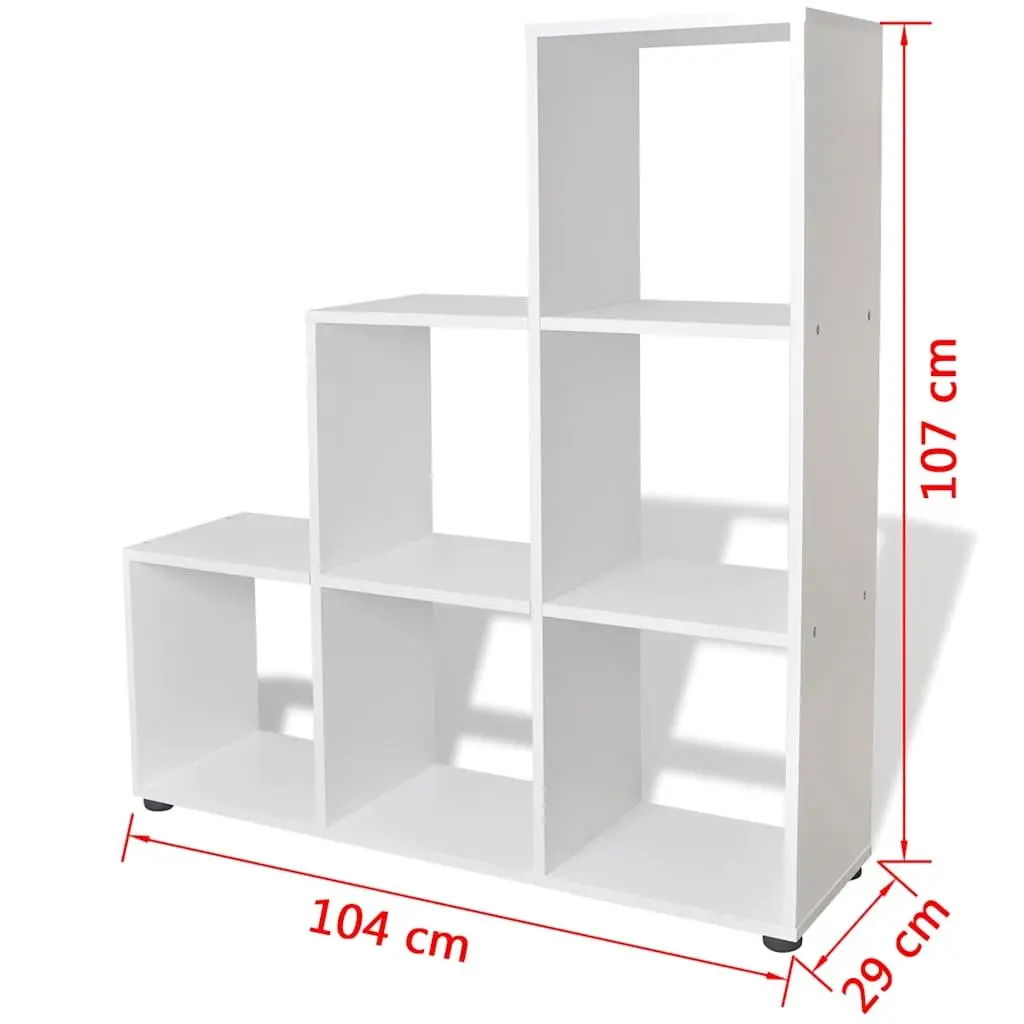 Staircase Bookcase 107cm White 6 Compartments Open Display Standing Shelf Unit