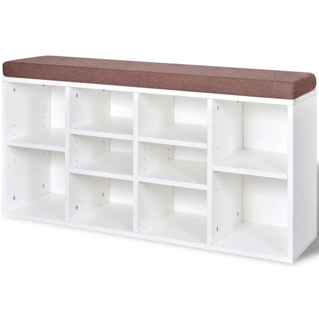 White Shoe Storage Bench with 10 Compartments