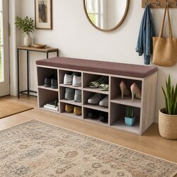 Brown Shoe Storage Bench with 10 Compartments