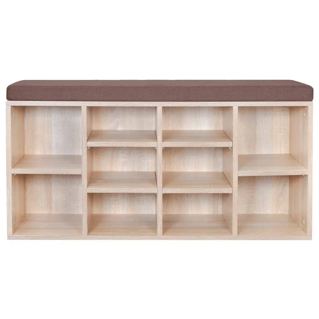 Brown Shoe Storage Bench with 10 Compartments