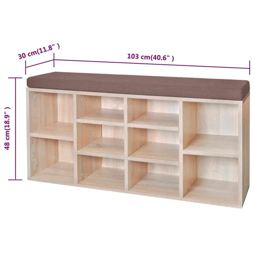 Brown Shoe Storage Bench with 10 Compartments
