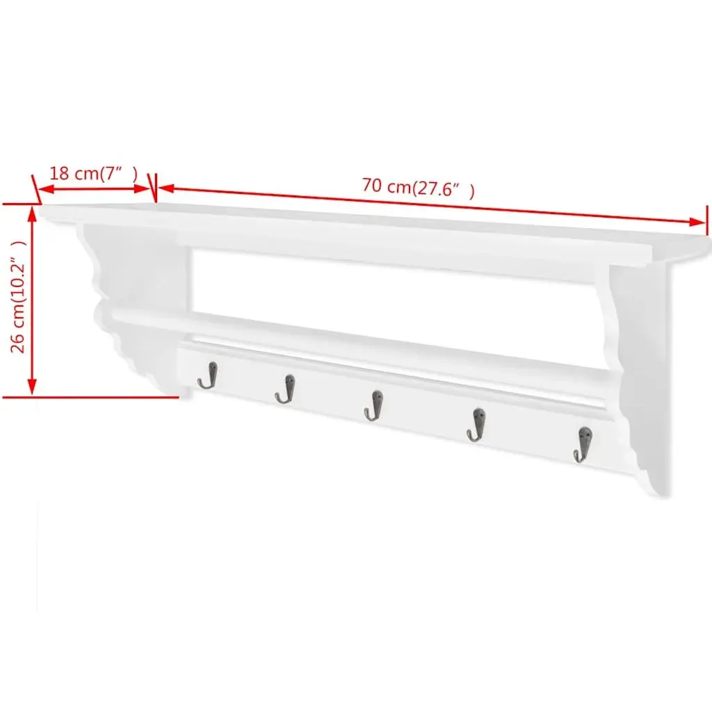 Coat Rack Wall Mount Baroque Style White Shelf Hooks Entryway Organiser