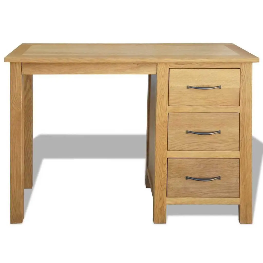Solid Oak Wood Desk Brown 3 Drawers 106 x 40 x 75 cm Office Study Bedroom Furniture Storage Table