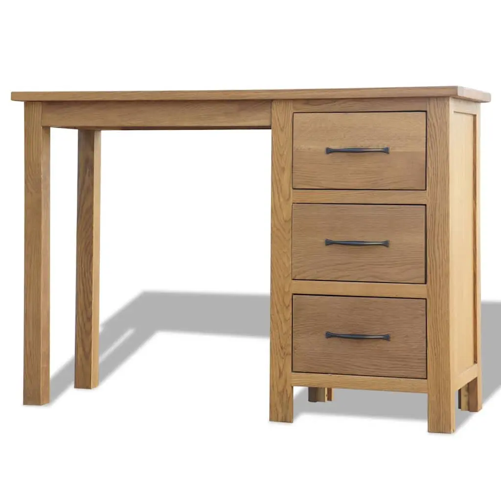 Solid Oak Wood Desk Brown 3 Drawers 106 x 40 x 75 cm Office Study Bedroom Furniture Storage Table