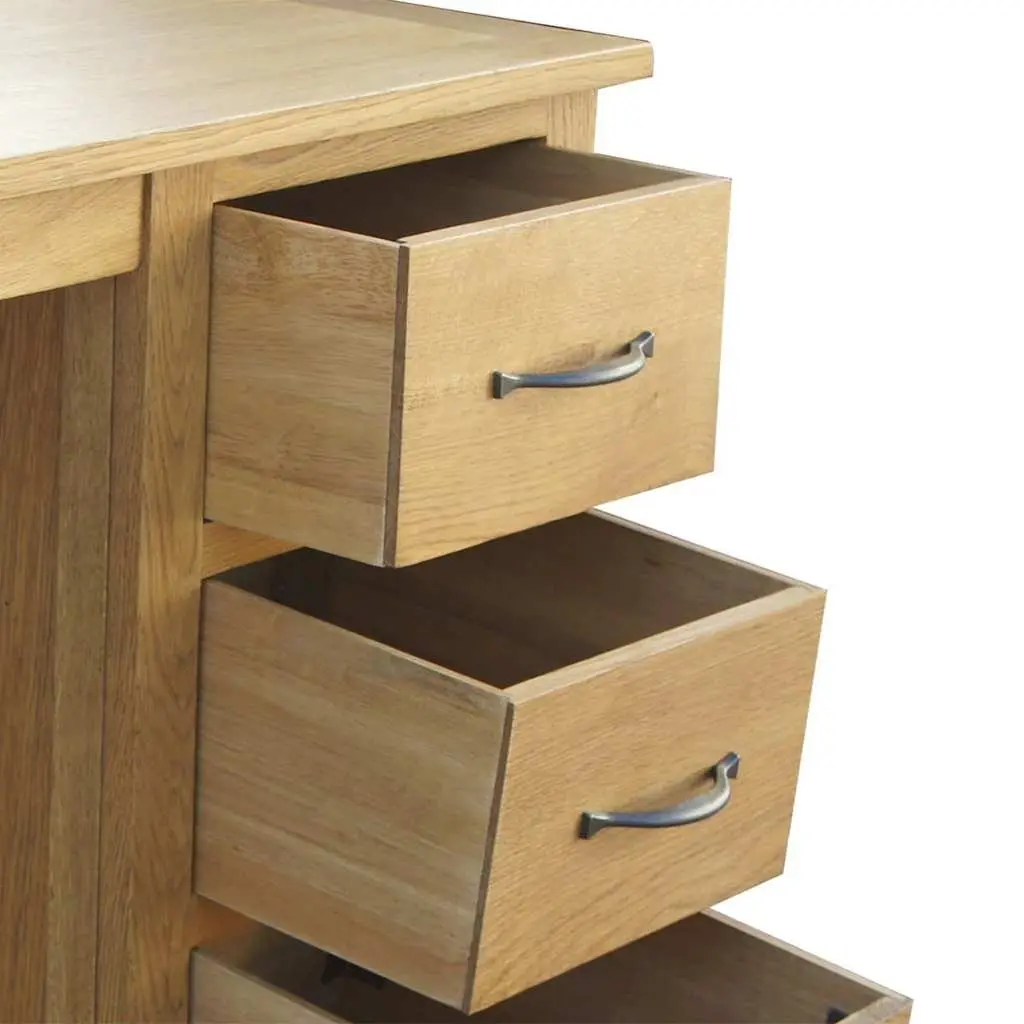 Solid Oak Wood Desk Brown 3 Drawers 106 x 40 x 75 cm Office Study Bedroom Furniture Storage Table