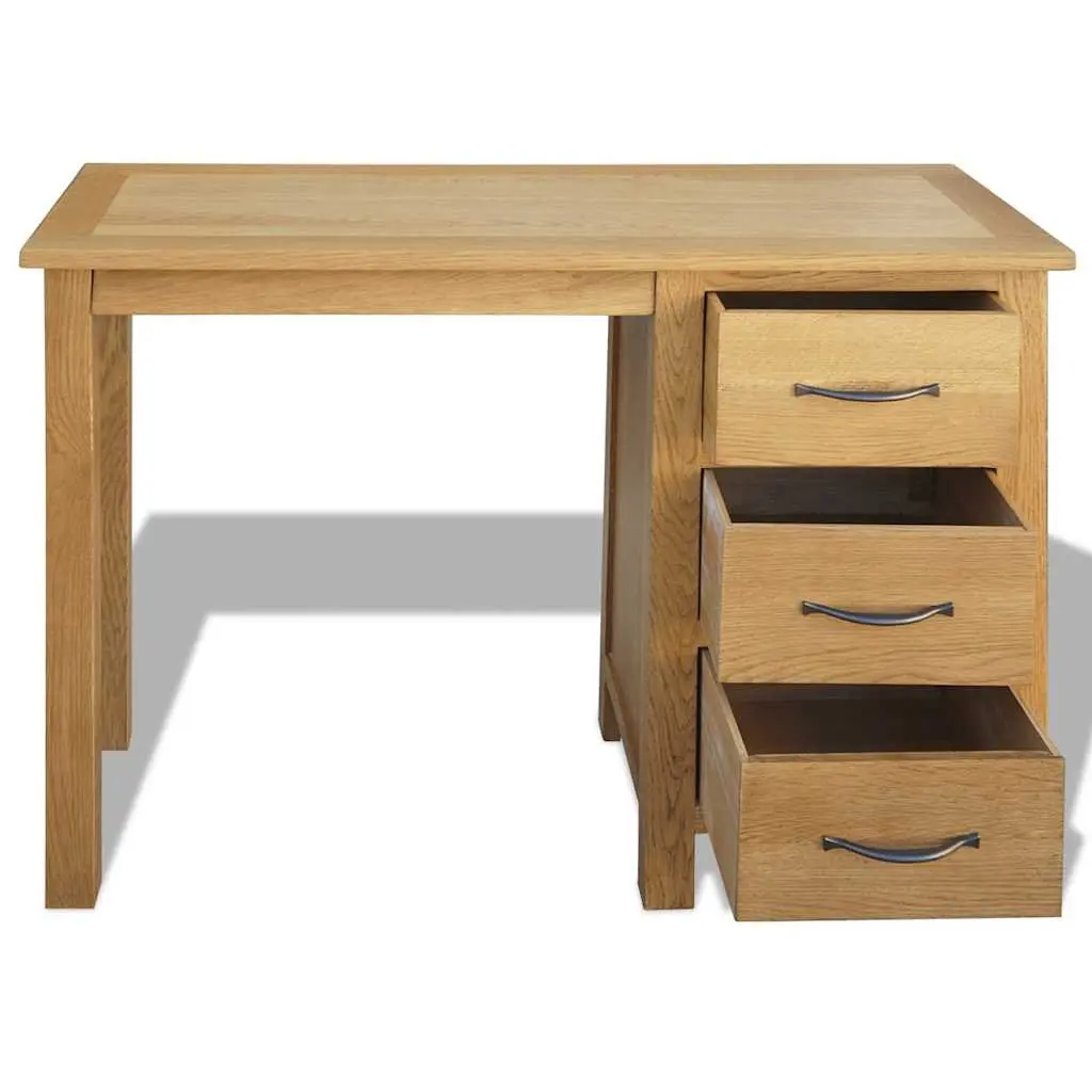 Solid Oak Wood Desk Brown 3 Drawers 106 x 40 x 75 cm Office Study Bedroom Furniture Storage Table