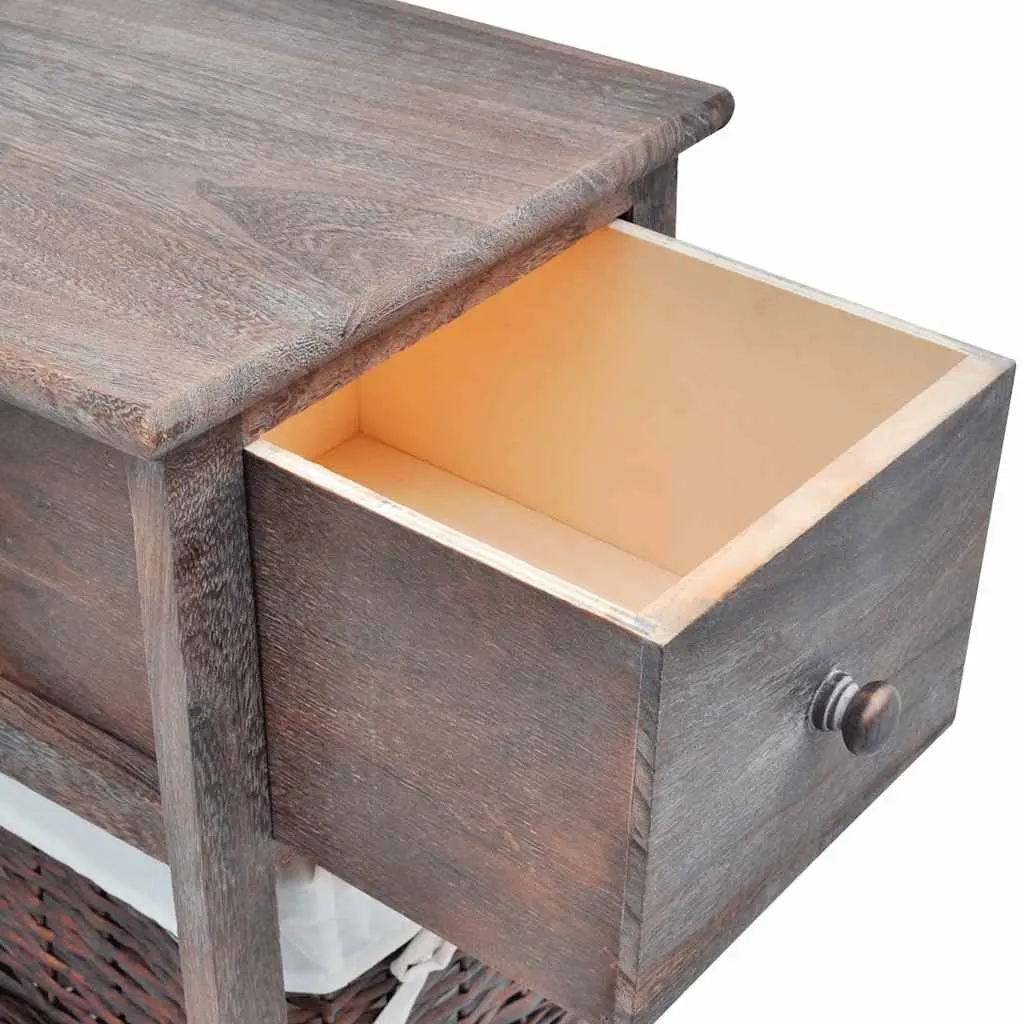 Brown Wooden Nightstands with Storage Baskets