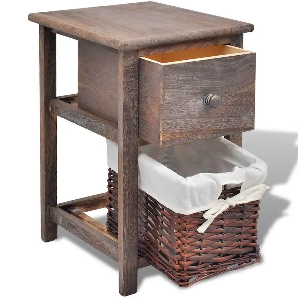 Brown Wooden Nightstands with Storage Baskets