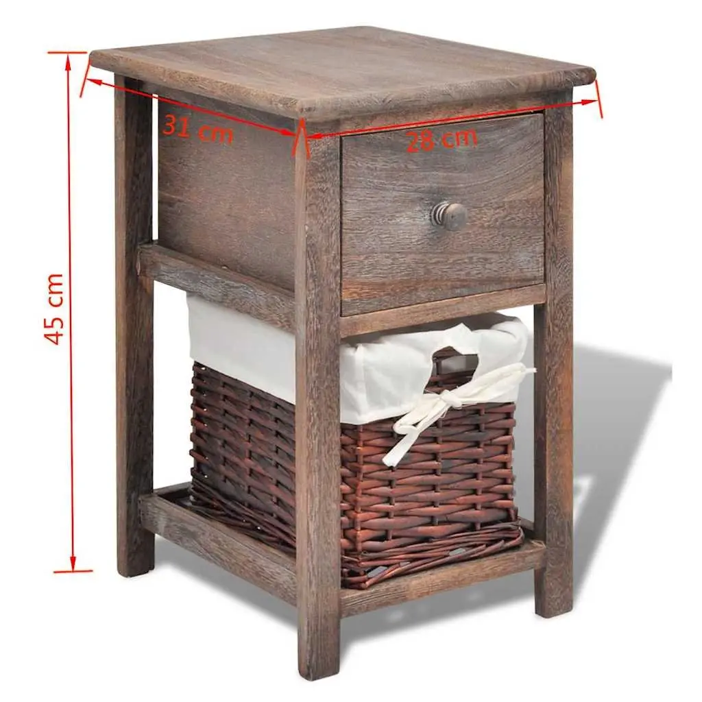 Brown Wooden Nightstands with Storage Baskets
