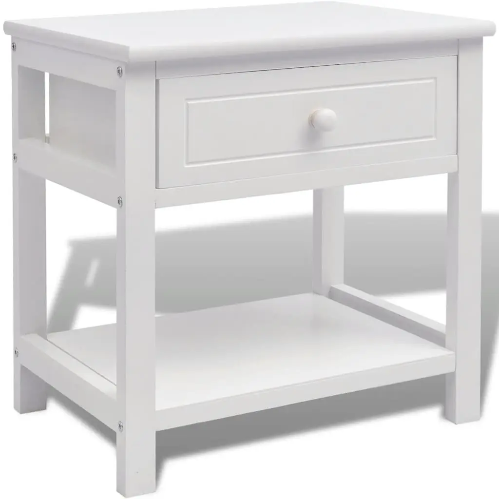 Bedside Cabinet White Wooden Nightstand Storage Drawer End Table
