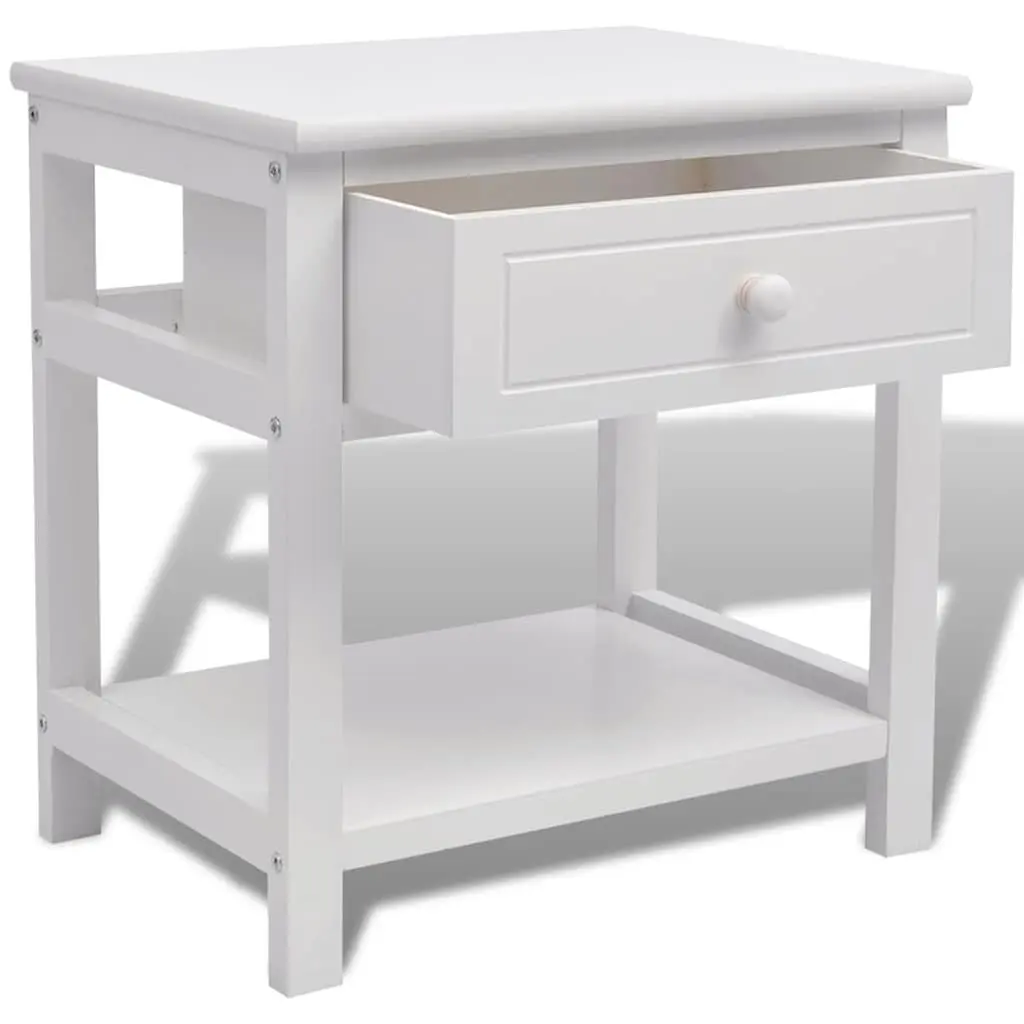 Bedside Cabinet White Wooden Nightstand Drawer Storage Shelf