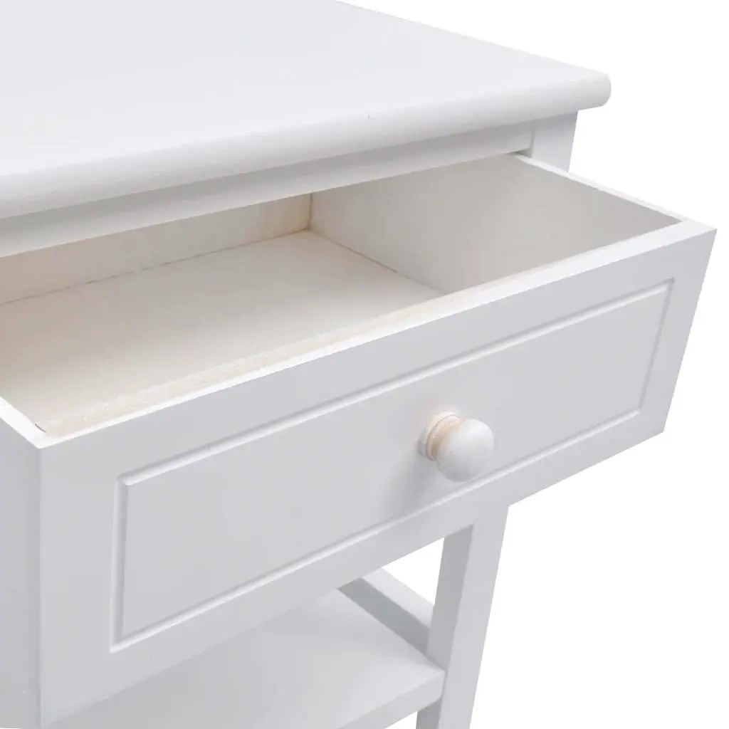 Bedside Cabinet White Wooden Nightstand Drawer Storage Shelf