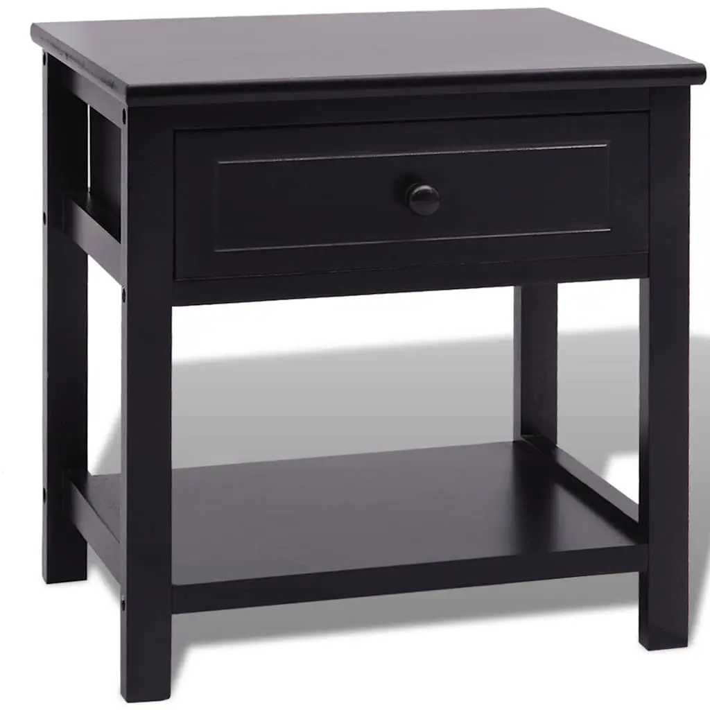 Bedside Cabinet Black Wooden Nightstand Drawer Storage Bedroom Furniture