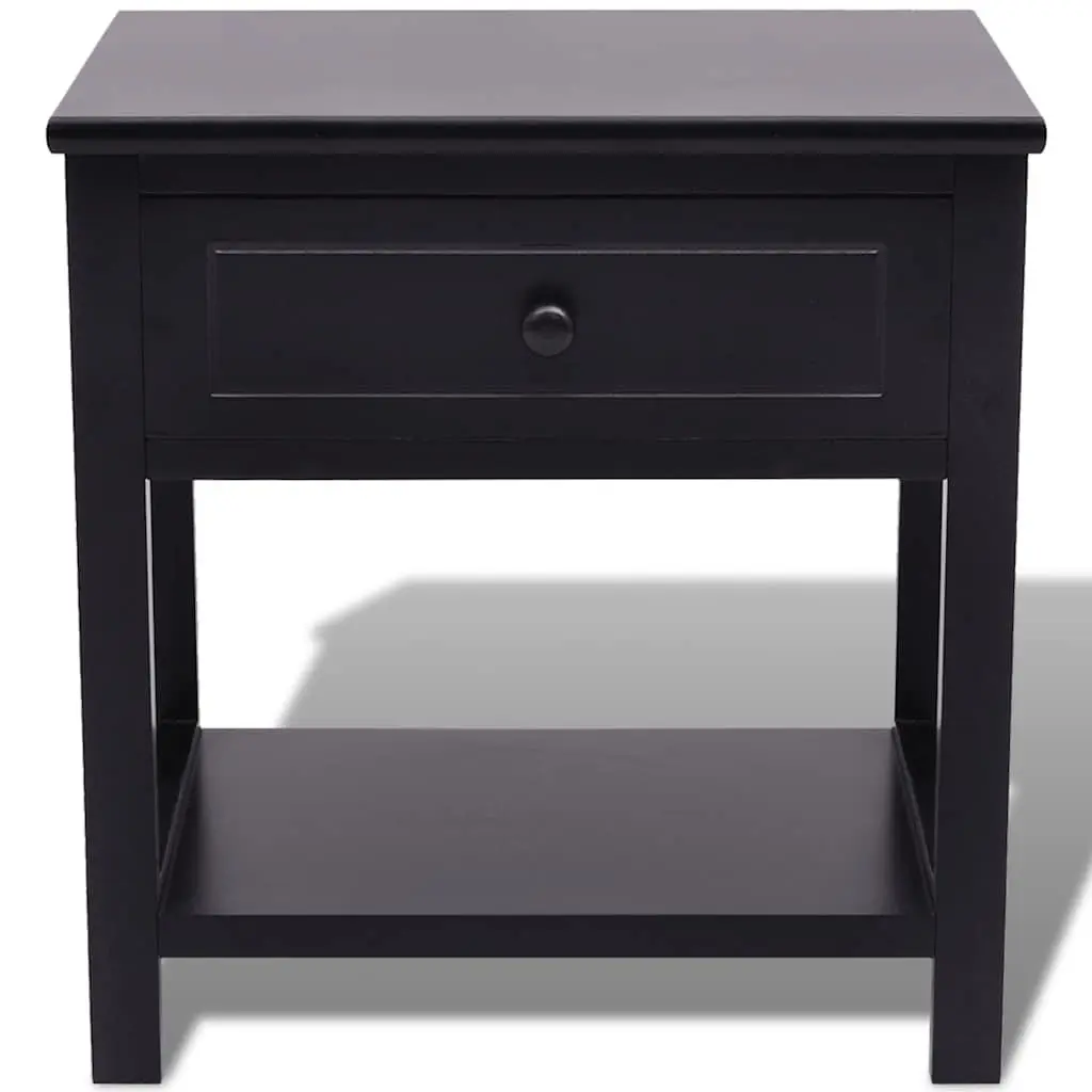 Bedside Cabinet Black Wooden Nightstand Drawer Storage Bedroom Furniture