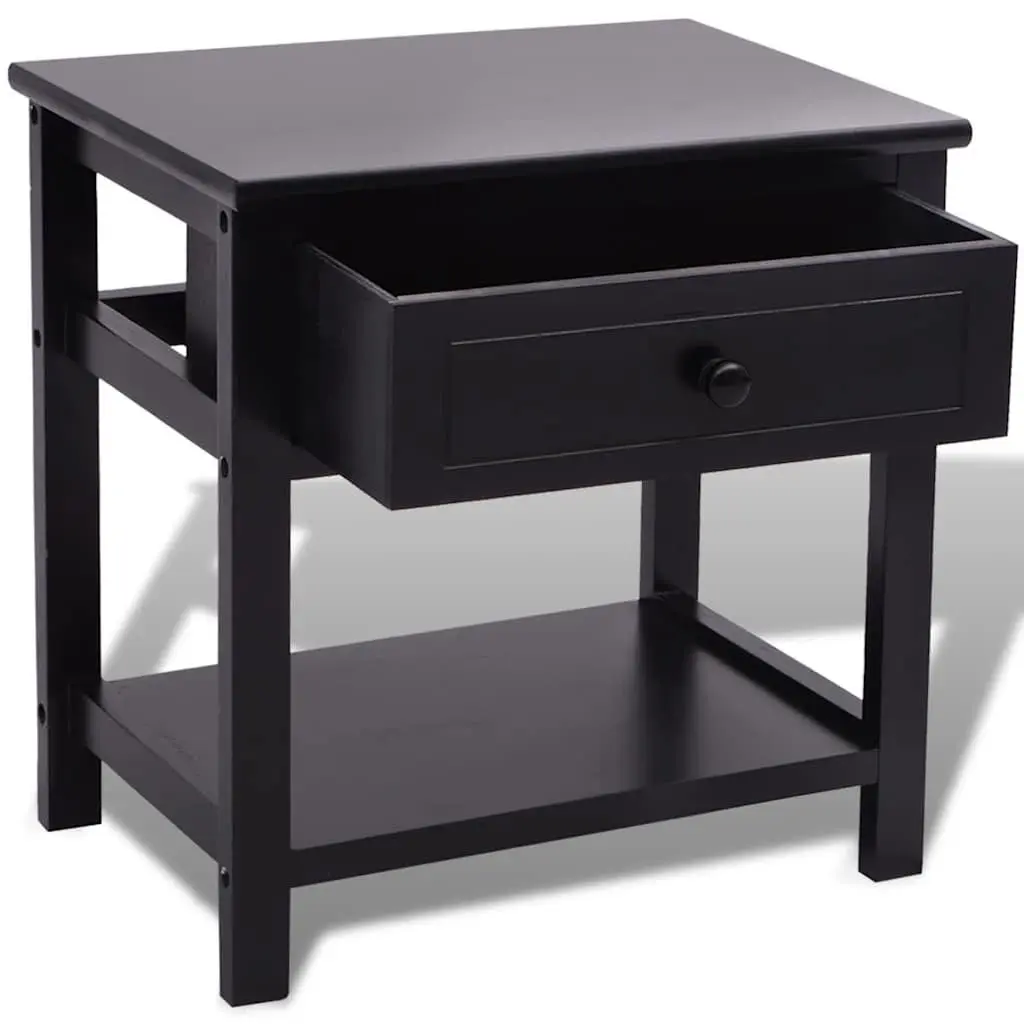 Bedside Cabinet Black Wooden Nightstand Drawer Storage Bedroom Furniture