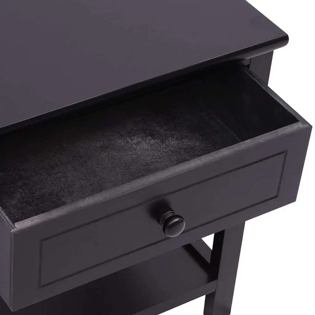 Bedside Cabinet Black Wooden Nightstand Drawer Storage Bedroom Furniture