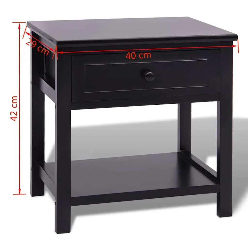 Bedside Cabinet Black Wooden Nightstand Drawer Storage Bedroom Furniture