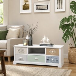 Charming French Country Style TV Cabinet with 5 Drawers