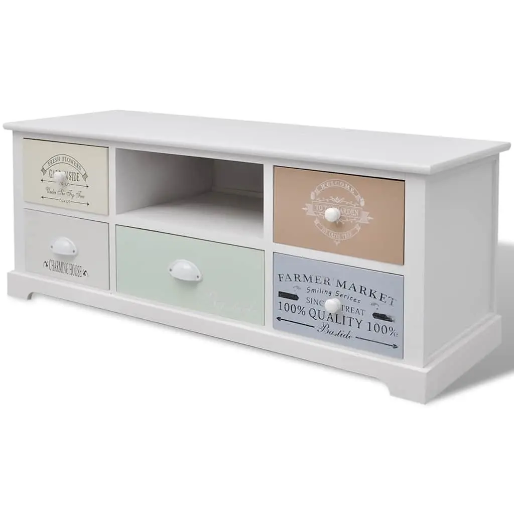TV Stand French Country Style Wooden Lowboard 5 Drawers White