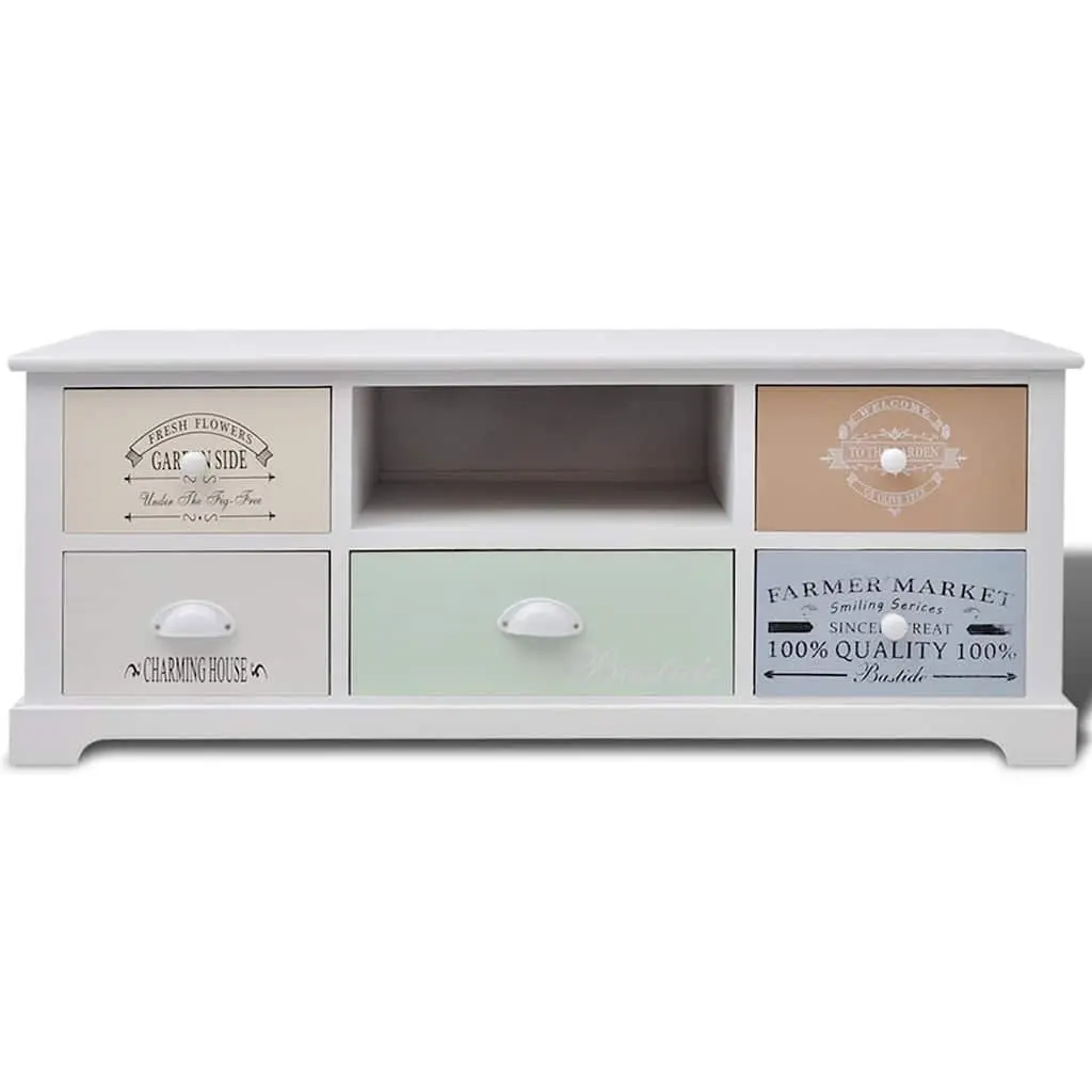 TV Stand French Country Style Wooden Lowboard 5 Drawers White