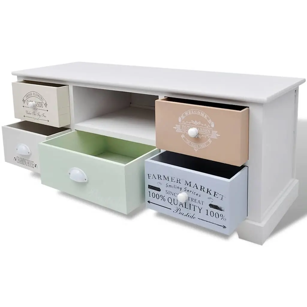 TV Stand French Country Style Wooden Lowboard 5 Drawers White