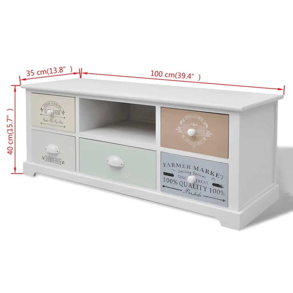 TV Stand French Country Style Wooden Lowboard 5 Drawers White