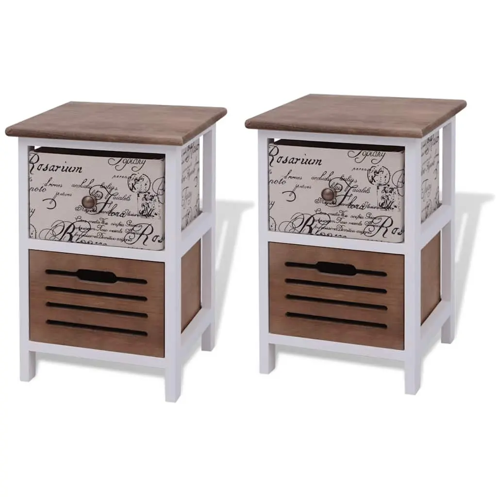 Wooden Bedside Cabinets 2 Piece Set Nightstand Storage Drawer Cabinet Country