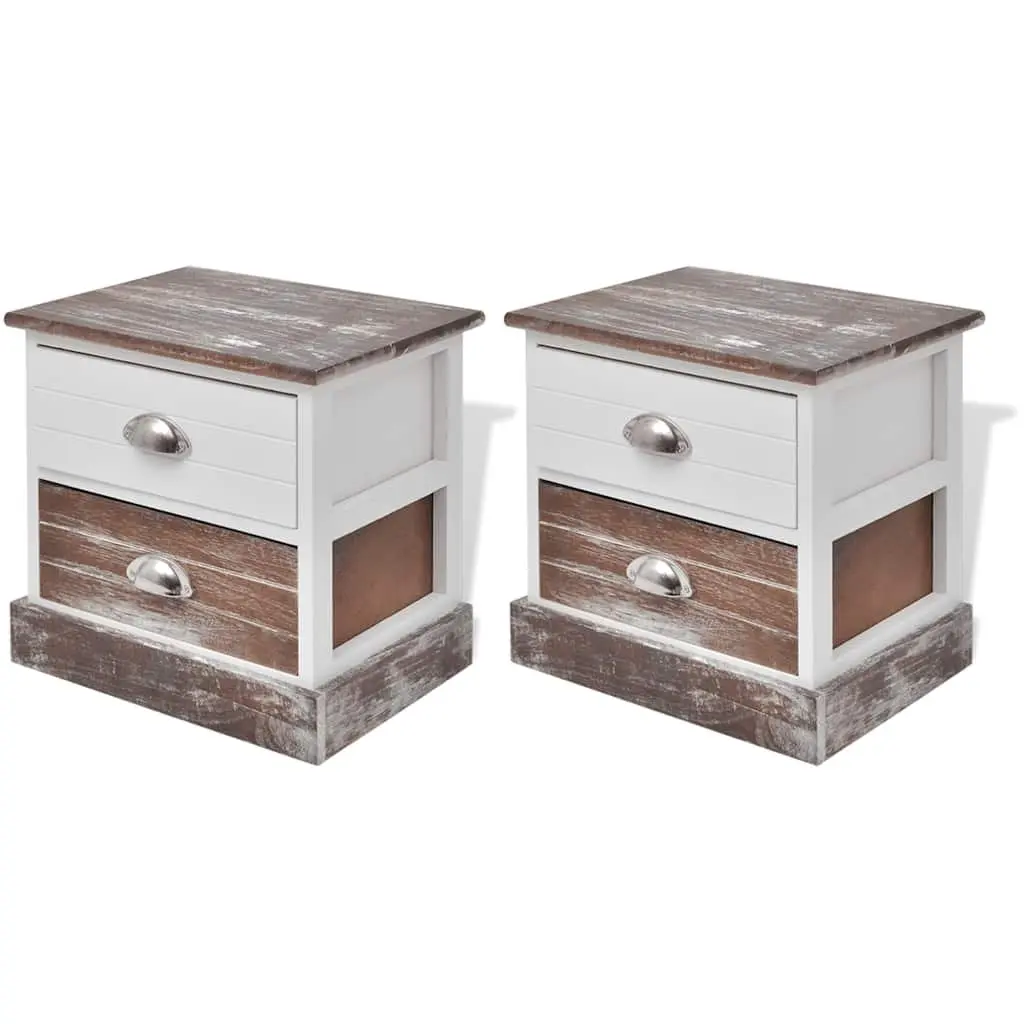 Bedside Cabinets Set French Country Style 2 pcs Brown Vintage Look Drawer Storage