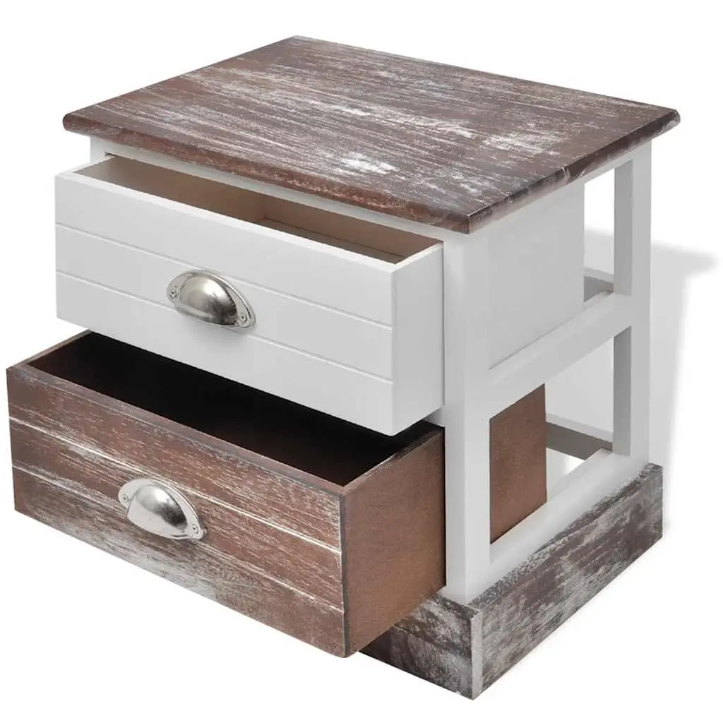 Bedside Cabinets Set French Country Style 2 pcs Brown Vintage Look Drawer Storage