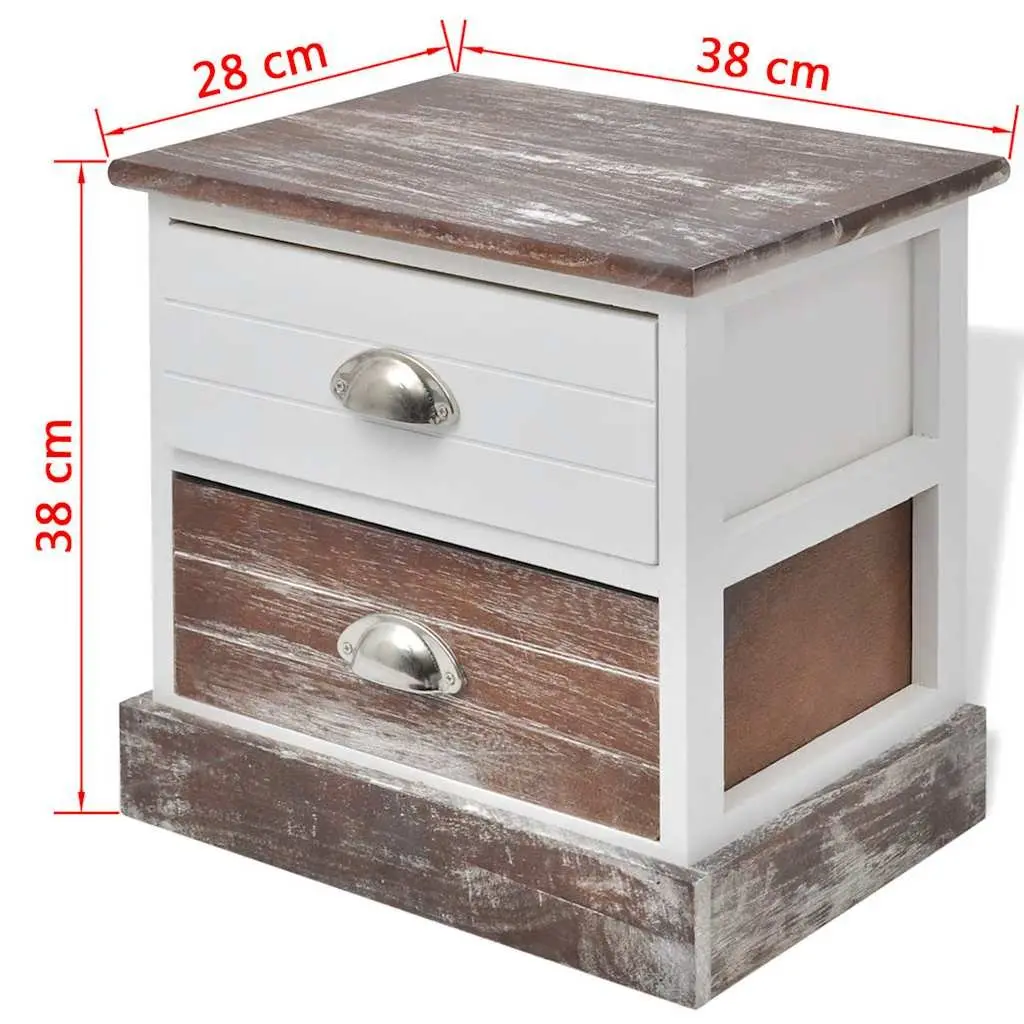 Bedside Cabinets Set French Country Style 2 pcs Brown Vintage Look Drawer Storage