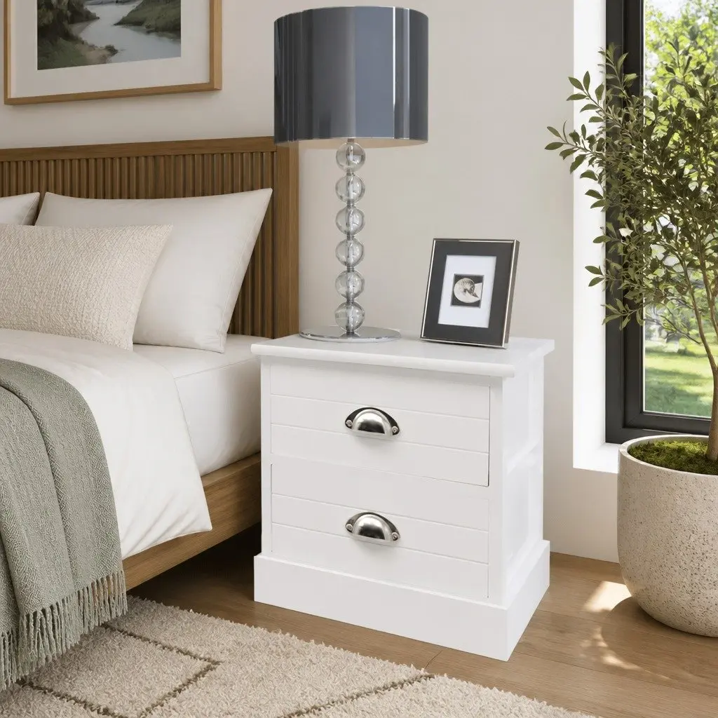 French Country Style White Bedside Cabinet Set