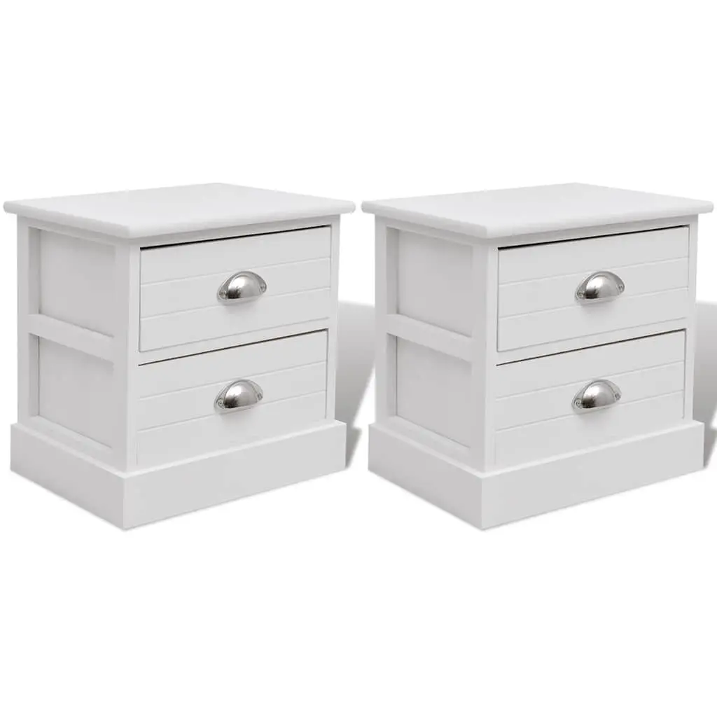 French Country Style White Bedside Cabinet Set