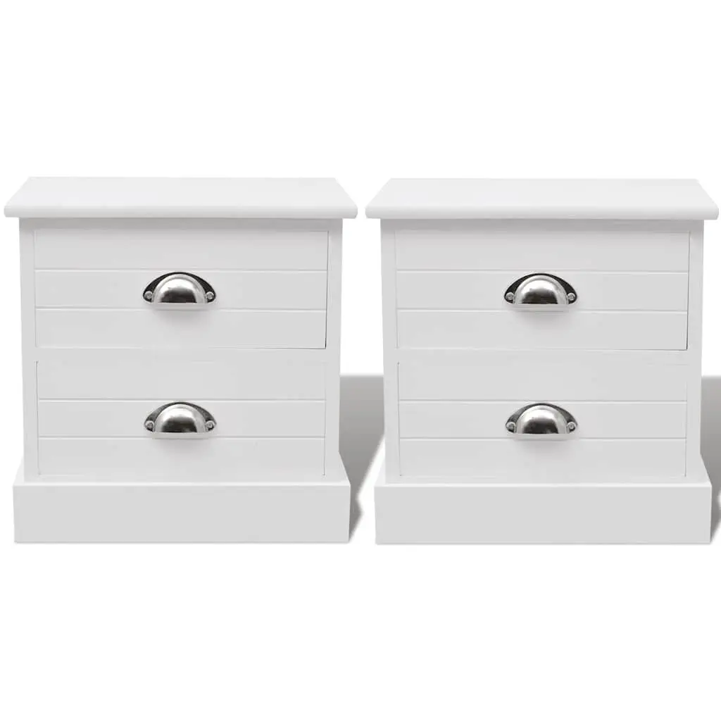 French Country Style White Bedside Cabinet Set