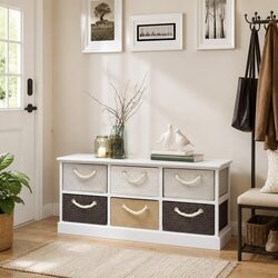Rustic Charm Storage Bench with 6 Drawers