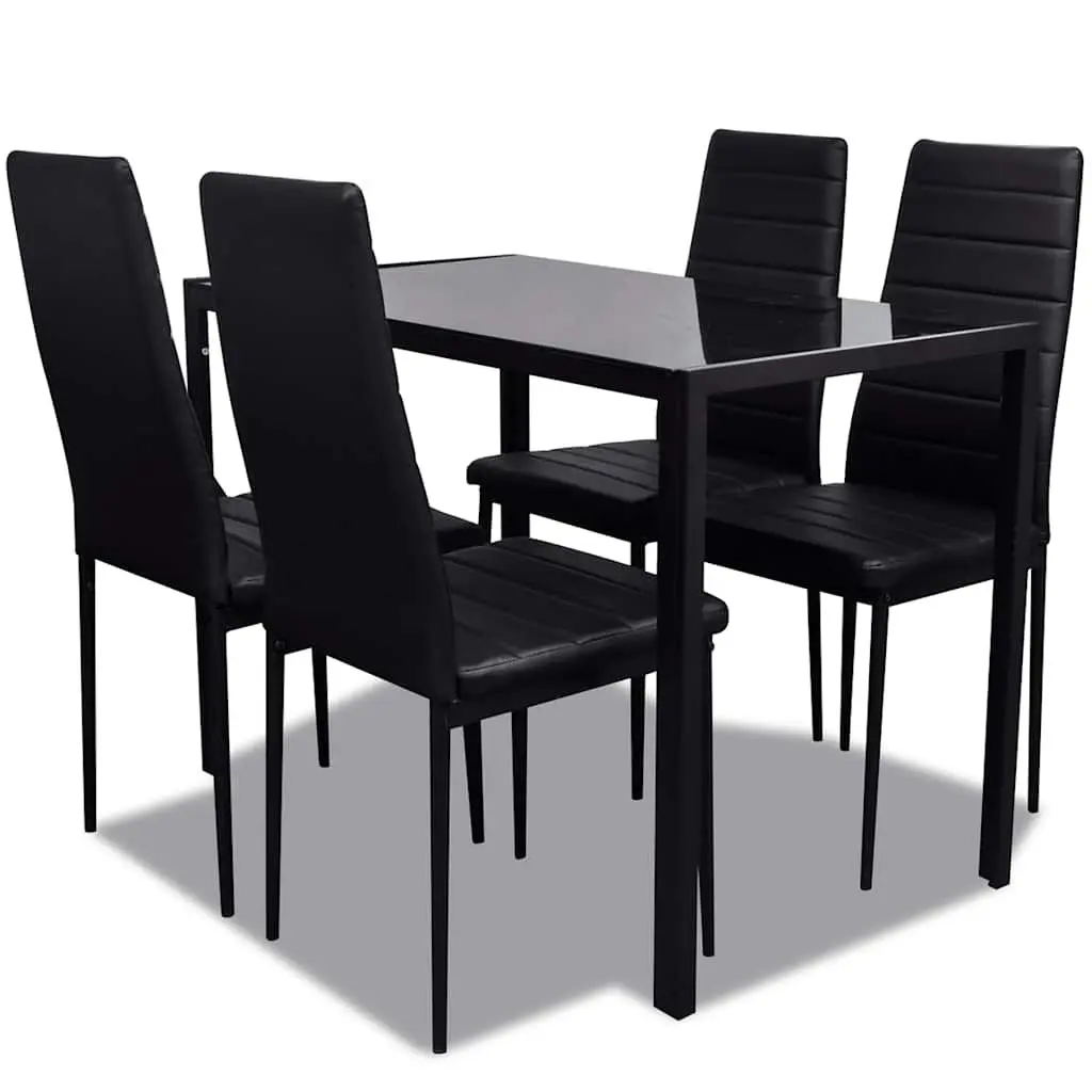 Black Dining Table Set with Glass Top and 4 Chairs
