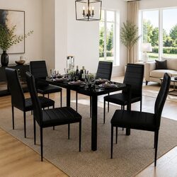 Modern Black Dining Table Set with 6 Chairs